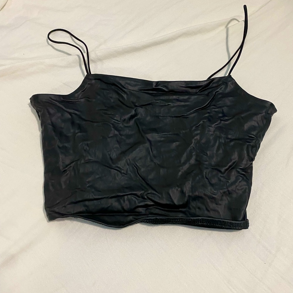 Black pleather tank top crop top